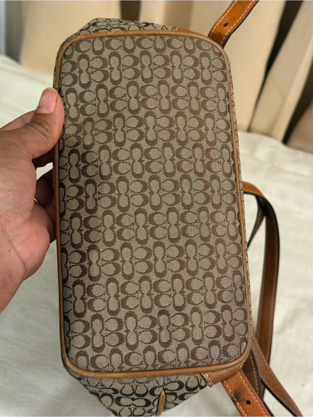 Coach Brown Signature Canvas Backpack with Tan Leather Trim - Picture 12 of 12